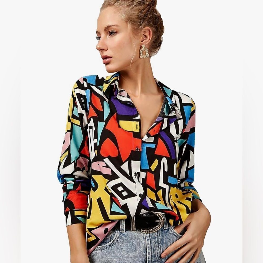 Big Dart Multicolored Button-down Top